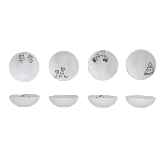 Hello Honey® 4" Black & White Winter Apparel Stoneware Bowl Set